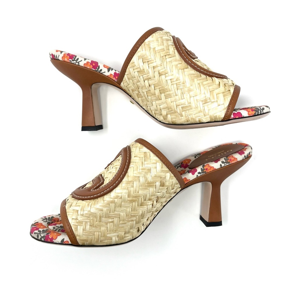 Gucci Mabel Interlocking GG Logo Raffia Sandals Slides Mules Heels Brown 37 7 - Picture 7 of 12